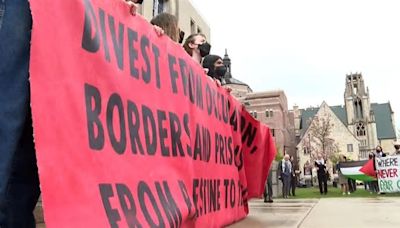 University of Wisconsin pro-Palestine rally; tents up at Library Mall