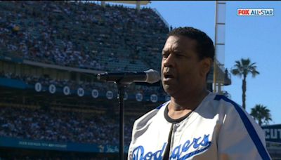 Denzel Washington pays tribute to Jackie Robinson at Dodger Stadium