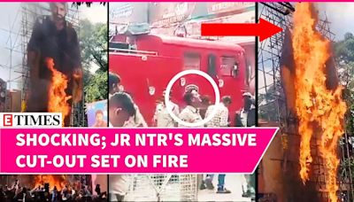 'Devara' Incident: Jr NTR's Cut-Out Set on Fire Outside Hyderabad Theatre