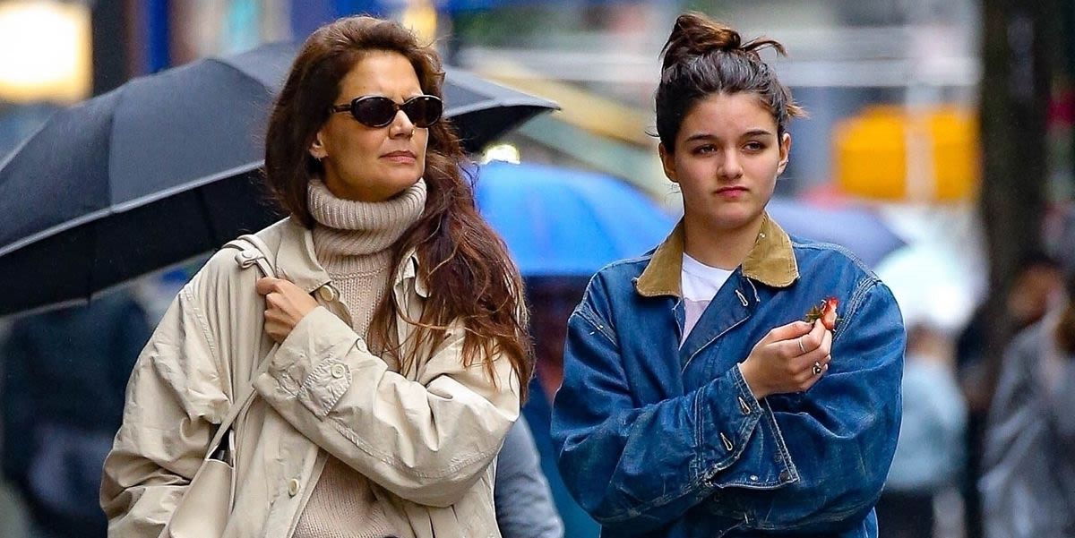 Katie Holmes and Suri Coordinate in Baggy Denim for Rainy Day in NY