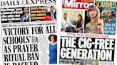 Newspaper headlines: School's prayer ban win and 'cig-free generation'