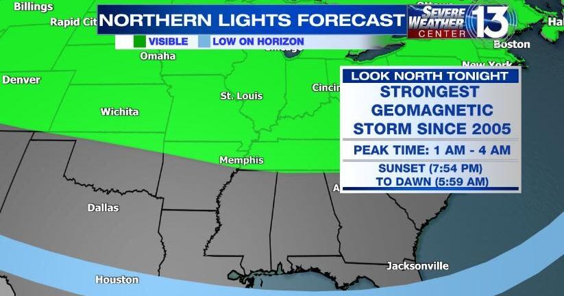 Northern Lights may be visible in Mid-South due to rare solar storm
