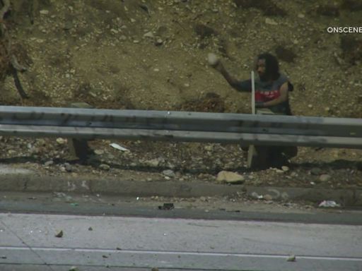 Man tosses rocks onto Los Angeles freeway, causing flat tires, motorcycle crash