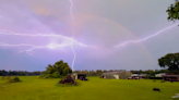 Electrifying shot of Texas double rainbow struck by lightning