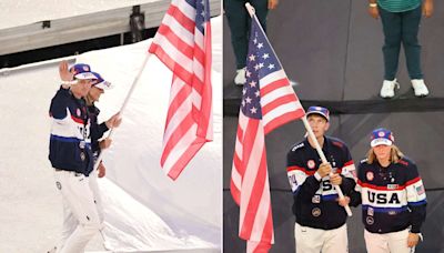 Katie Ledecky and Nick Mead Carry the U.S. Flag into the 2024 Olympics Closing Ceremony