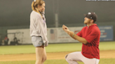 St. Joseph Mustangs pitching coach Mack Stephenson proposes to girlfriend at Phil Welch Stadium