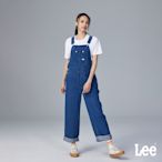 Lee 女款 經典吊帶牛仔寬褲 中藍洗水