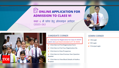 JNVST 2025 Class 6 registration deadline extended again: Check new date and apply online link - Times of India