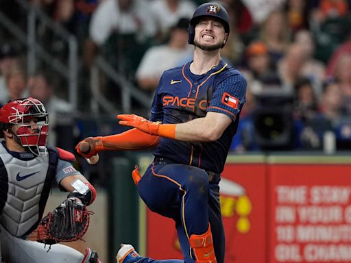 Houston Astros' Kyle Tucker out vs. St. Louis on Tuesday after fouling ball off shin