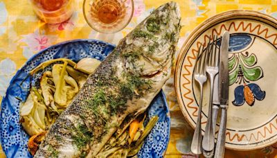 Roast sea bass with fennel and anise aioli recipe