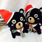 聖誕節應景商品 水汪汪眼睛聖誕黑熊娃娃 圍巾 絨毛玩偶 7吋 台灣黑熊
