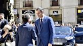 Aragonès recibe a Sánchez en la entrada del Palau de la Generalitat