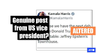 Kamala Harris post suggesting debate at Epstein townhouse is fake