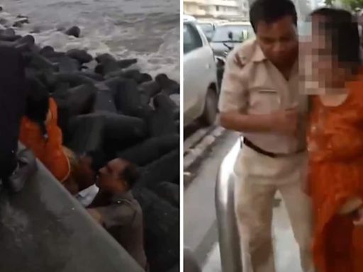 Mumbai cops jump into sea during high tide to save drowning woman. Watch