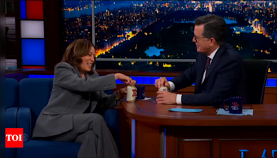 Watch: Vice President Kamala Harris cracks open a beer during 'Late Show' while on campaign trail - Times of India