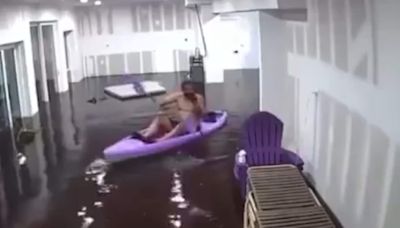 Florida man kayaks in living room as Hurricane Helene brings 4-feet of water to his house. Viral video