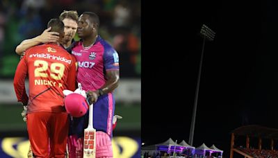 ...Chase Reduced to Five Overs After Floodlight Failure, Nicholas Pooran Denied Century as Royals Eliminate TKR - News18...