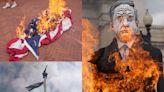 On Camera: Pro-Palestinian Protesters Burn American Flags, Set Israel PM Netanyahu's Effigy on Fire in DC - News18