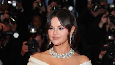 Selena Gomez Glows in Off-the-Shoulder Red Rosette Gown at Cannes Film Festival