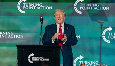 Donald Trump rallies supporters at the Turning Point Believers' Summit in West Palm Beach