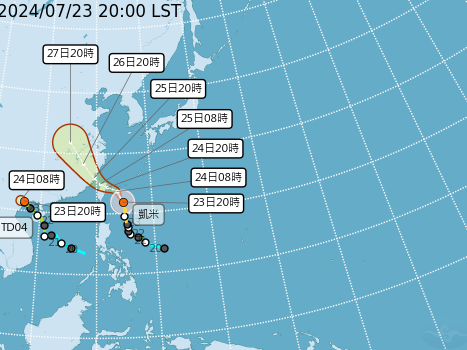 凱米颱風還會變強！台灣本島全納警戒區 7/24白天暴風範圍觸陸