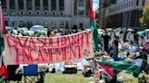 A large group of demonstrators has established a "Gaza Solidarity Encampment" on a cetnral lawn at Columbia University