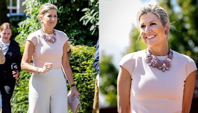 Queen Maxima of the Netherlands Dazzles With Glittering Floral Necklace and Natan Couture Look During Latest Royal Engagement