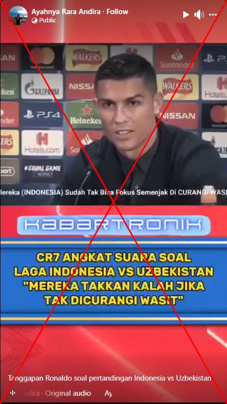 Old Ronaldo clip altered to add false subtitles about Indonesia's U-23 Asian Cup defeat