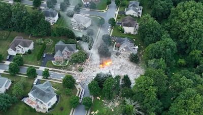 Drone video captures aftermath of home explosion that left 2 dead in Bel Air, Maryland