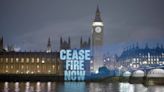 Campaigners project ‘ceasefire now’ onto Houses of Parliament amid Israel-Gaza conflict