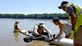 Missouri River racers take a break at Cooper's Landing on the way from KC to St. Charles