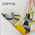 Daphne/達芙妮夏新款細高跟女鞋千鳥格撞色時尚涼鞋 全新清倉 挑戰最低價 任選3件免運費