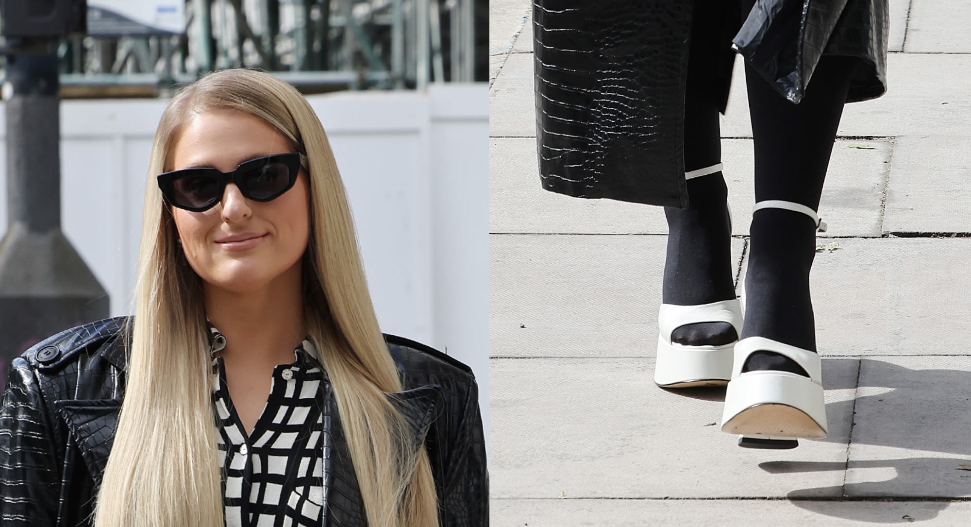 Meghan Trainor Goes Sky-High in White Platform Sandals for Kiss Radio Appearance in London
