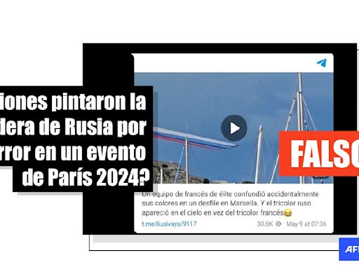 Aviones exhibieron la bandera de Francia durante un acto de la llama olímpica, no la bandera rusa