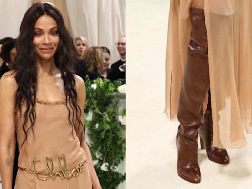 Zoe Saldana Wears Glossy Chloé Boots for Met Gala 2024 Red Carpet