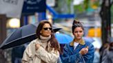 Katie Holmes and Daughter Suri Coordinate in Baggy Denim for Rainy Day in NY