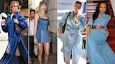 Jennifer Lopez, Taylor Swift, and More Celebs Are Ditching Jeans for Comfy Denim Dresses and Skirts