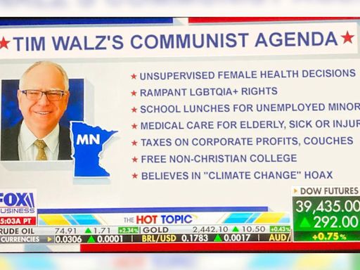 Fox News Aired Graphic Listing 'Tim Walz's Communist Agenda,' with a Tax on Couches?