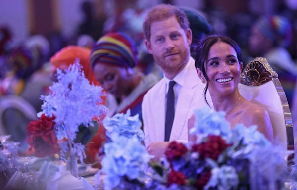 Meghan Markle Has Glam Moment in Strapless Dress at Reception with Prince Harry in Nigeria