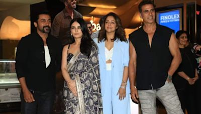 Akshay Kumar, Suriya look dashing at Sarfira pre-release screening, Jyotika, Radhika Madan also attend