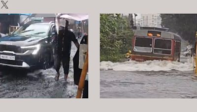 Mumbai rain: Watch viral videos of people and vehicles navigating waterlogged streets