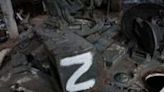 The Z letter, a tactical insignia of Russian troops in Ukriane, is seen on the captured Russian battle tank in Kharkiv region in February 2023