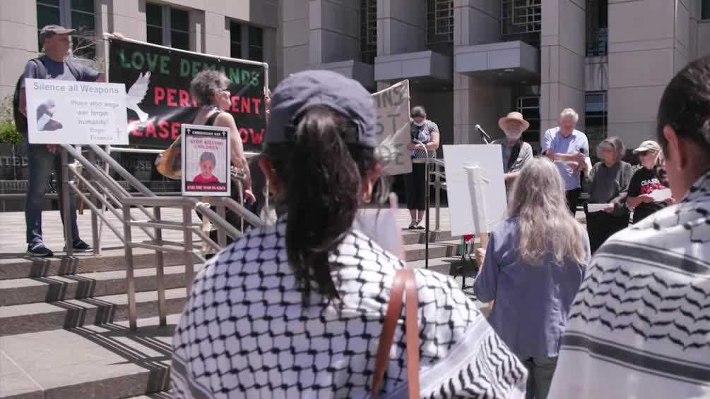 People camping outside Sacramento federal courthouse calling for end to Israel funding