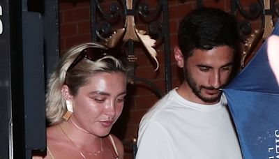 Florence Pugh leaves theatre with a male companion