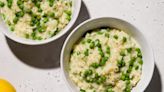 Frozen peas and lemon add complexity to this weeknight-friendly risotto
