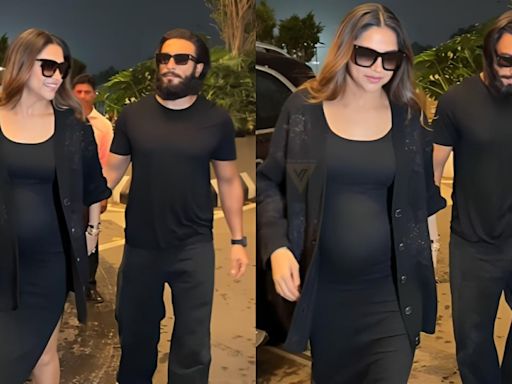 Watch: Pregnant Deepika Padukone and Ranveer Singh twin in black at Mumbai airport