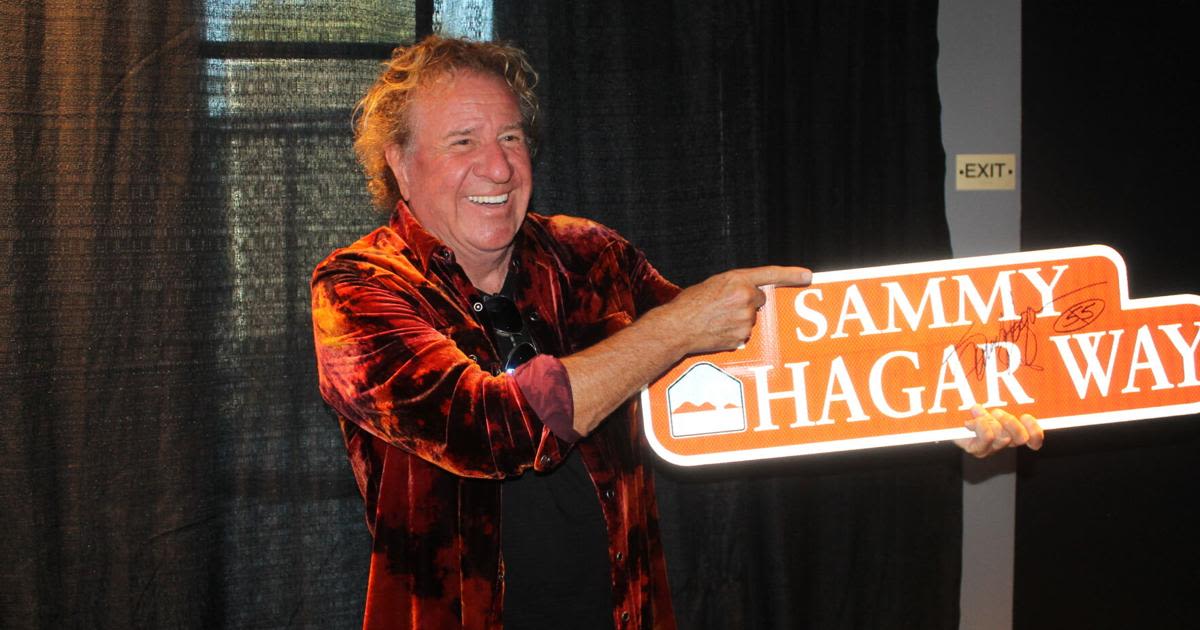 Sammy Hagar gets new street sign and his high school diploma during opening of Stage Red