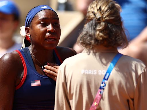 2024 Paris Olympics: Coco Gauff calls for video review after emotional run-in with umpire in loss to Donna Vekić