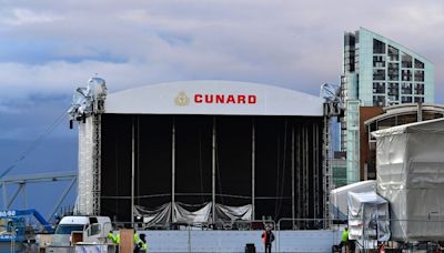 Cunard stage set up on Pier Head for free Queen Anne event with Andrea Bocelli performance