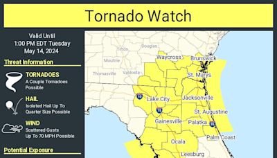 Tornado watch issued for Flagler County, Palm Coast. Watch radar as storms approach